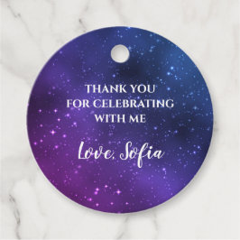 Galaxy Birthday Tack Märkre Universe Lila Gåvor Etiketter