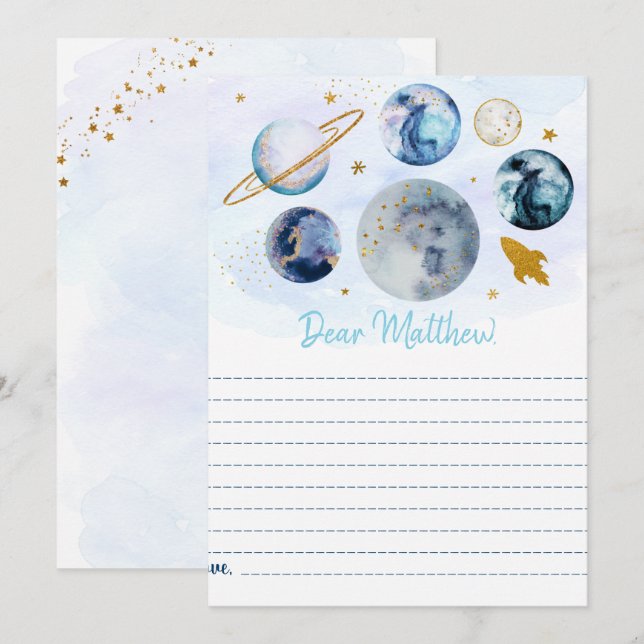 Galaxy Blå Guld Rymdfödelsedag Tidskapsel Kort (Fram/baksida)