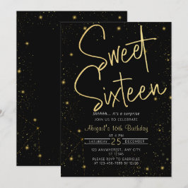 Galaxy Black Guld Sweet 16:e Födelsedagsfesten Inbjudningar