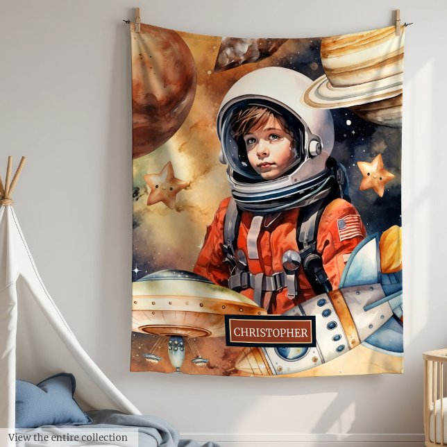 Galaxy Blanket med eget namn för Astronaut på pojk Fleecefilt (Galaxy Blanket with Astronaut Custom Name for Boys

)