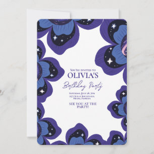 Galaxy Blommigt Lila Birthday Inbjudningar