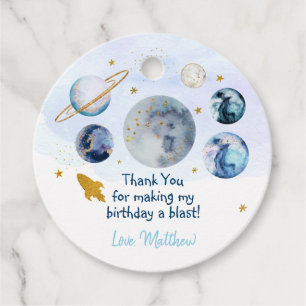 Galaxy Blue Gold Exuter Space Birthday Gåvor Etiketter