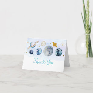 Galaxy Blue Gold Exuter Space Birthday Tack Kort