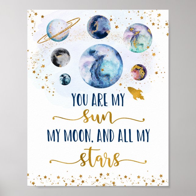 Galaxy Blue Guld Du är mina Sol Måne Stars Poster (Framsidan)