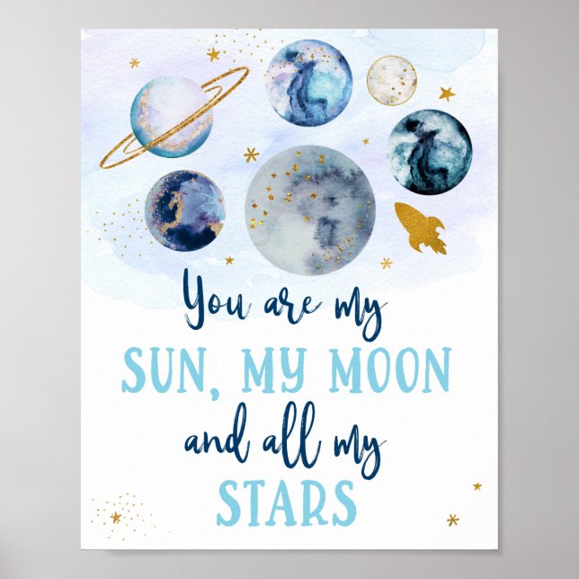 Galaxy Blue Guld Du är mina Sol Måne Stars Poster (Framsidan)
