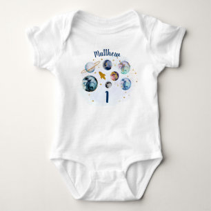 Galaxy Blue Guld Rymden Första födelsedag T Shirt