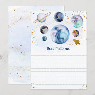 Galaxy Blue Guld Space Birthday Time Capsule Cards Inbjudningar