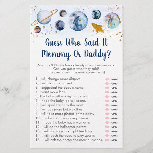 Galaxy Blue Guld Space Gissa vem som sa att det sp (Framsida)