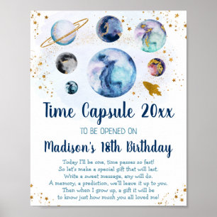 Galaxy Blue Guld Space Time Capsule 1:a födelsedag Poster