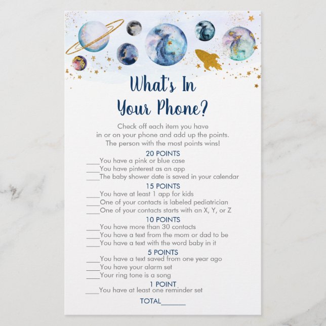 Galaxy Blue Guld Space What's in your Mobil Game (Framsida)