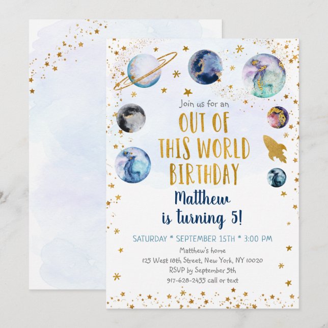 Galaxy Blue Guld ut ur denna världsdag Inbjudningar (Fram/baksida)