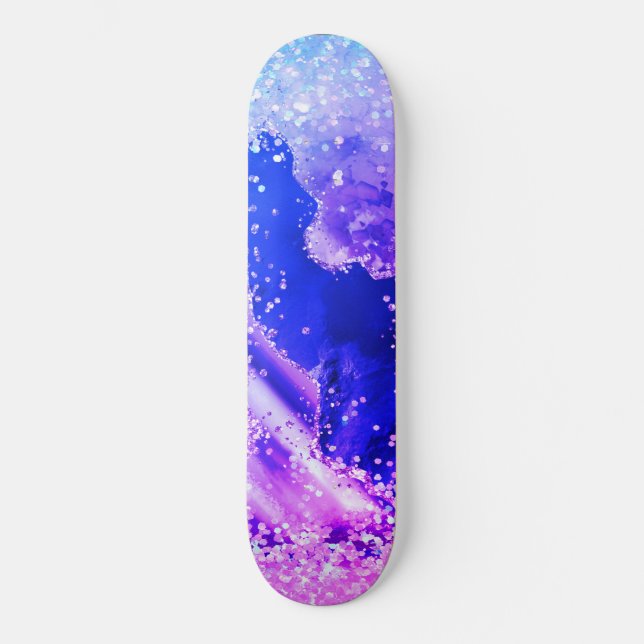 GALAXY BLUE LILA GLITTER Skateboard Deck (Framsida)