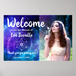 Galaxy Blue Lila Pub Bat mitzvah Photo Välkommen Poster