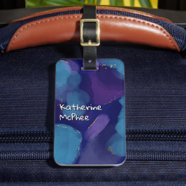 Galaxy blue rosa lila vattenfärgspensel glitter bagagebricka
