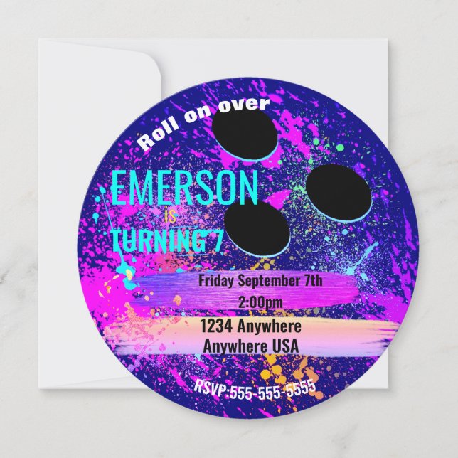 Galaxy BOWLING BALL, bowling, glöd födelsedagsfest Inbjudningar (Framsida)