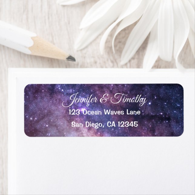Galaxy Bröllop Celestial Universe Starry Night Returadress Etikett (Insitu)