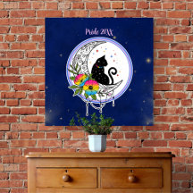 Galaxy Cat and Flowers in Pansexual Flagga Färg