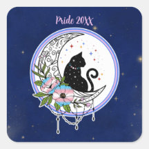 Galaxy Cat and Flowers in Transgender Flagga Färg