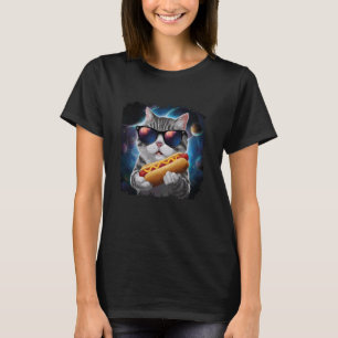 Galaxy Cat Eating Hotdog Funny Space Astronaut Cat T Shirt