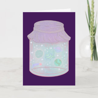 Galaxy Cat i en burk | Kawaii rymdkatkonst Kort