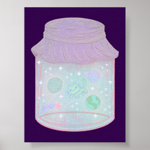 Galaxy Cat i en burk Kawaii rymdkatkonst Poster