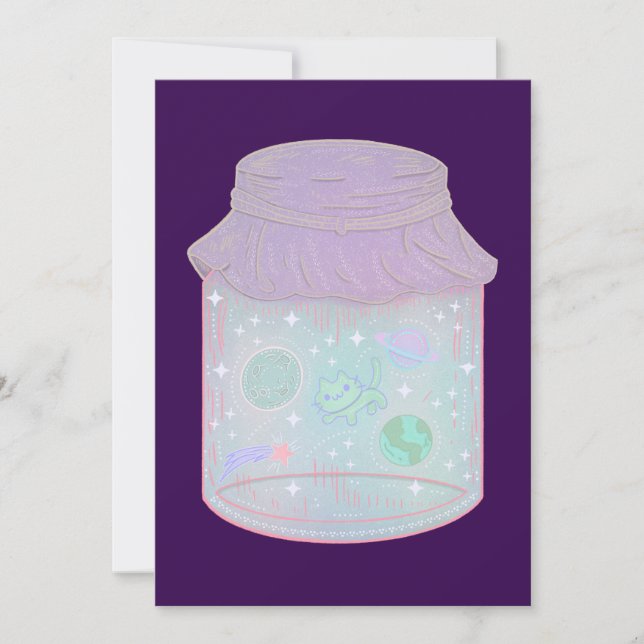 Galaxy Cat i en burk | Kawaii rymdkatkonst Tack Kort (Framsida)