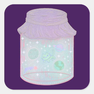 Galaxy Cat i en burk | Kawaii rymdkattskonst Fyrkantigt Klistermärke