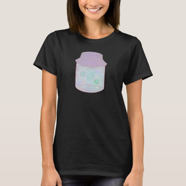 Galaxy Cat i en burk | Kawaii rymdkattskonst T Shirt (Framsida)