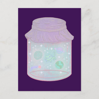 Galaxy Cat i en burk | Kawaii rymdkattskonst Vykort