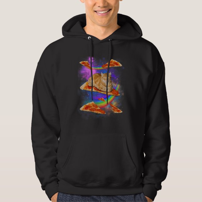 Galaxy Cat In Space Cat Riding Pizza Hoodie (Framsida)