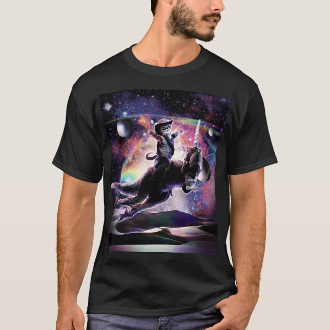 Galaxy Cat on Dinosaur Unicorn in Space T Shirt (Framsida)