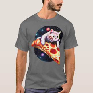 Galaxy Cat Riding A slice of Pizza T Shirt