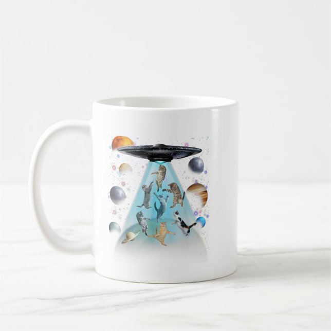 Galaxy Cat Swimming T-Shirt | Cute Astronaut Cats  Kaffemugg (Vänster)
