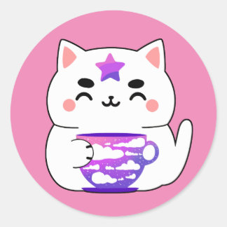 Galaxy cat Tea Runt Klistermärke