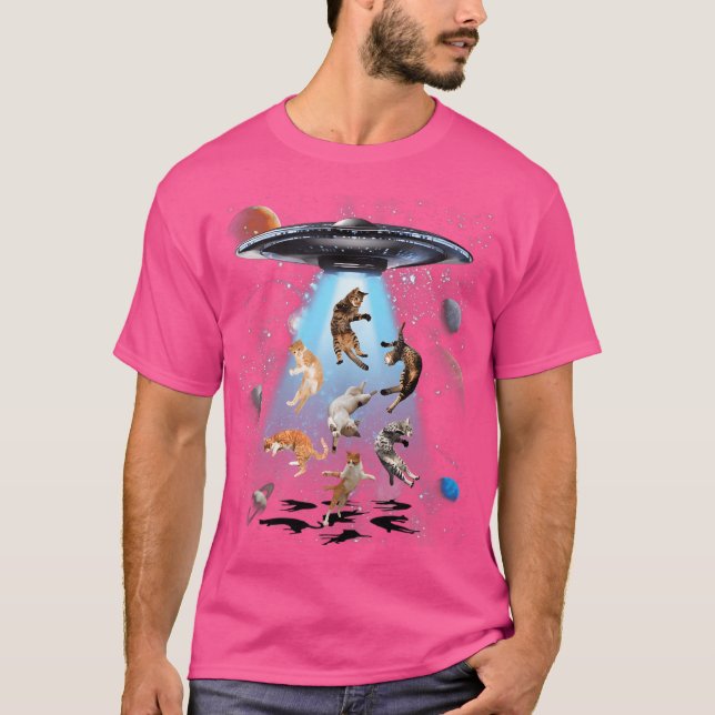 Galaxy Cat Ufo Shirt Funny Cat Cat Graphi T (Framsida)