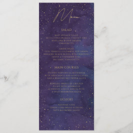 Galaxy Celestial Starry Night Lila Guld Bröllop Meny