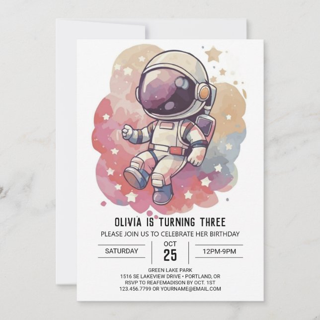 Galaxy Chic Journey Astronaut Birthday Inbjudningar (Framsida)