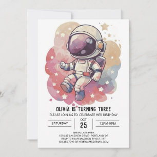 Galaxy Chic Journey Astronaut Birthday Inbjudningar