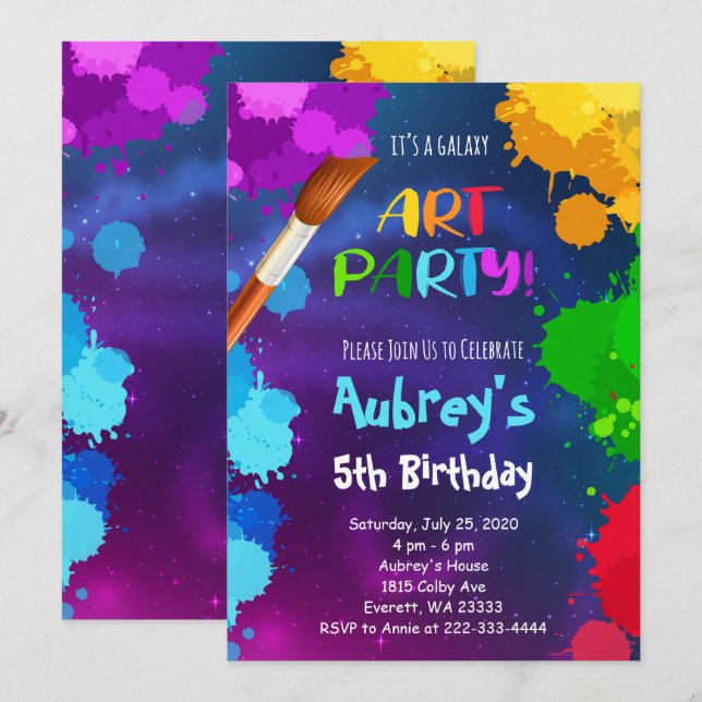 Galaxy Colorful Painting Birthday Investigation Inbjudningar (Fram/baksida)