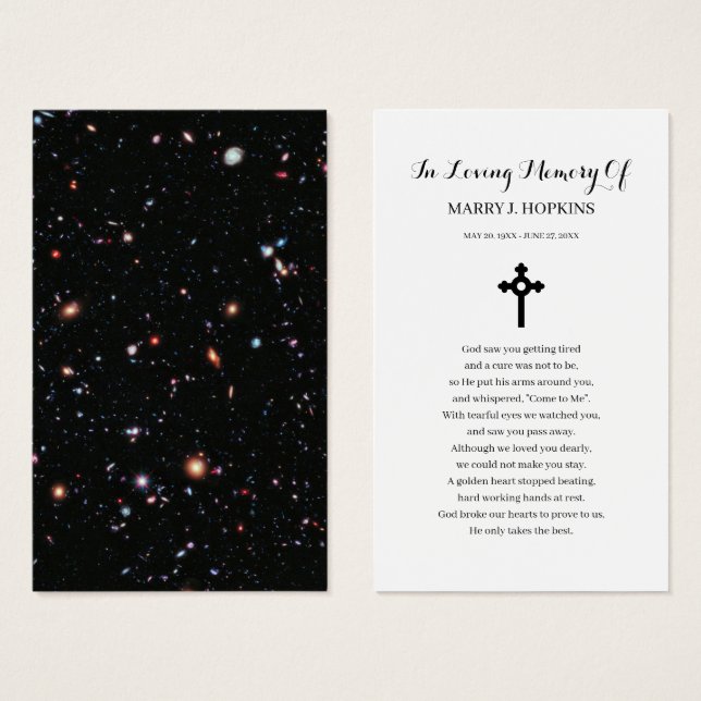 Galaxy Cosmo Sympathy Funeral Prayer Card Visitkort (Framsida & baksida)