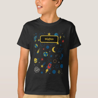Galaxy Design Tshirt with Rocket and Stars for Boy T Shirt