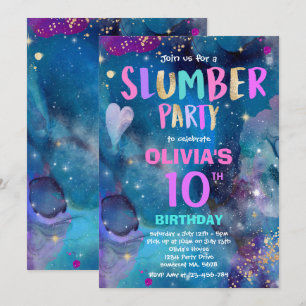 Galaxy Födelsedagsfest Tween Galaxy Slumber Party Inbjudningar