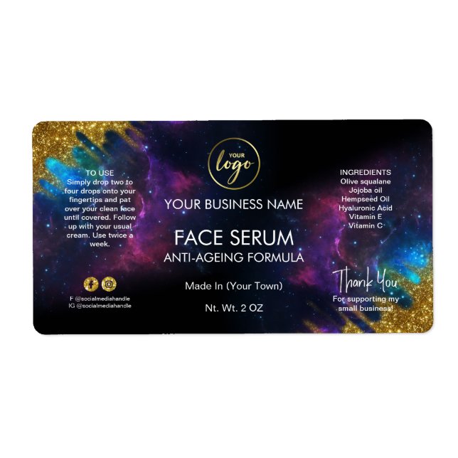 Galaxy Glitter Black Ansikte och Hair Serum Label Fraktsedel (Framsidan)