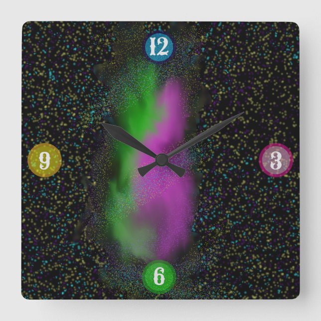 Galaxy Glow - Cosmic Wall Clock Fyrkantig Klocka (Framsida)