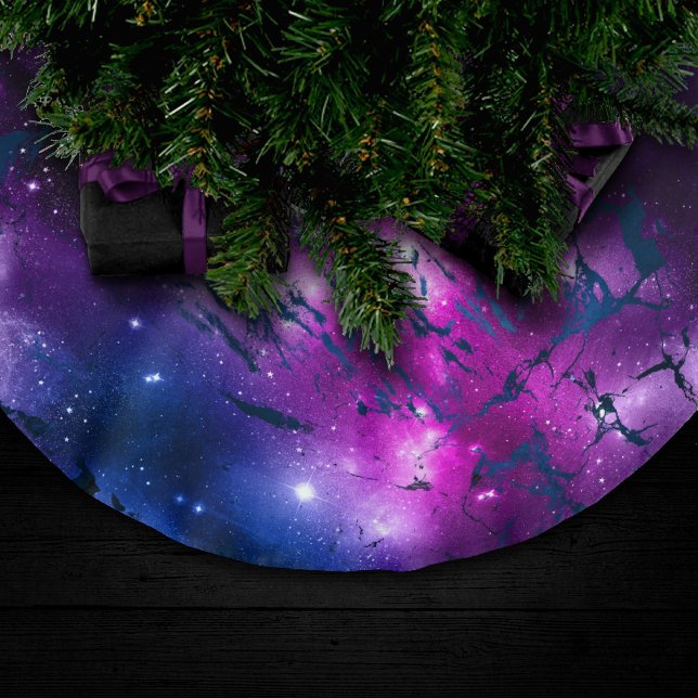 Galaxy Glow | Kosmiblått Lila och Rosa Marble Julgransmatta Borstad Polyester (Skapare uppladdad)