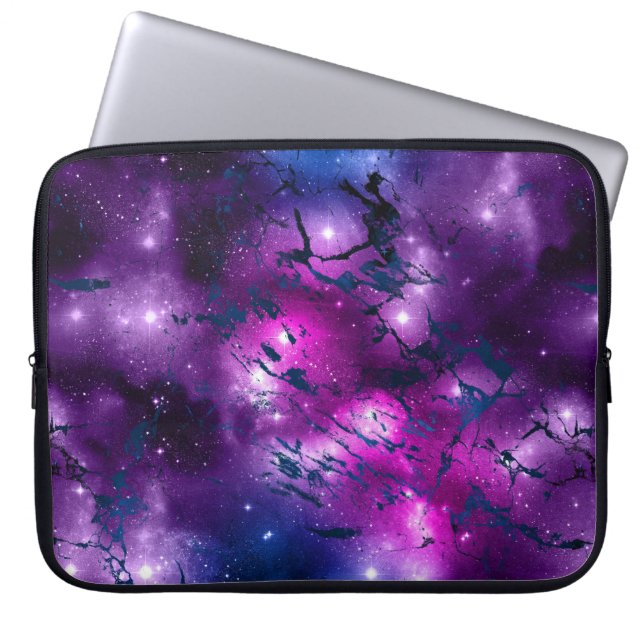 Galaxy Glow | Kosmiblått Lila och Rosa Marble Laptop Fodral (Framsidan)