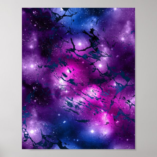 Galaxy Glow | Kosmiblått Lila och Rosa Marble Poster (Framsidan)
