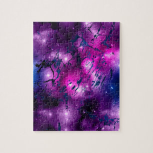 Galaxy Glow Kosmiblått Lila och Rosa Marble Pussel
