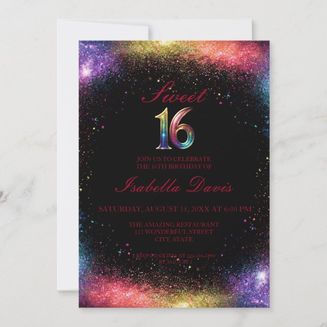 Galaxy Glow Sweet 16-inbjudan Inbjudningar (Framsida)