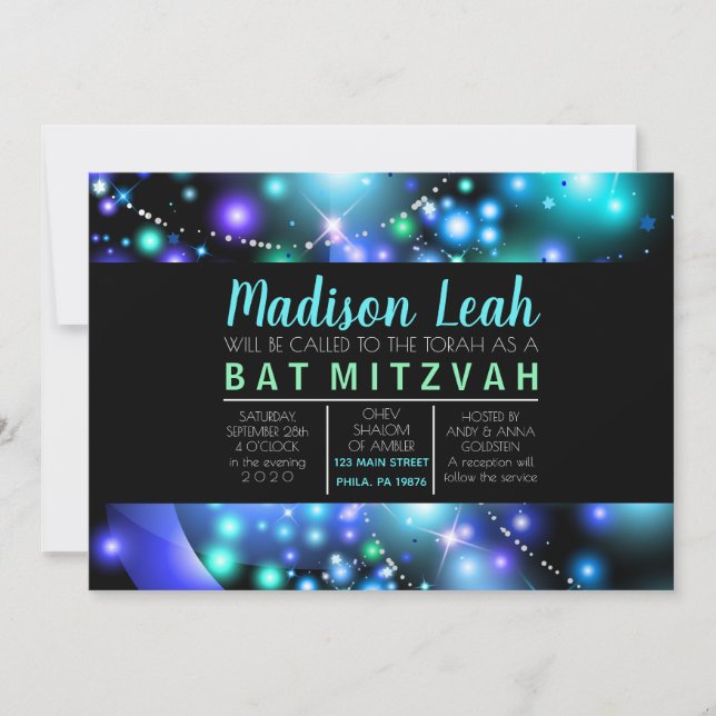 GALAXY GLOWING STARS Bat mitzvah inbjudan (Framsida)